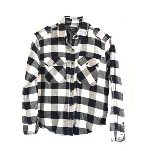 Flannel black and White Plaid button down shirt
